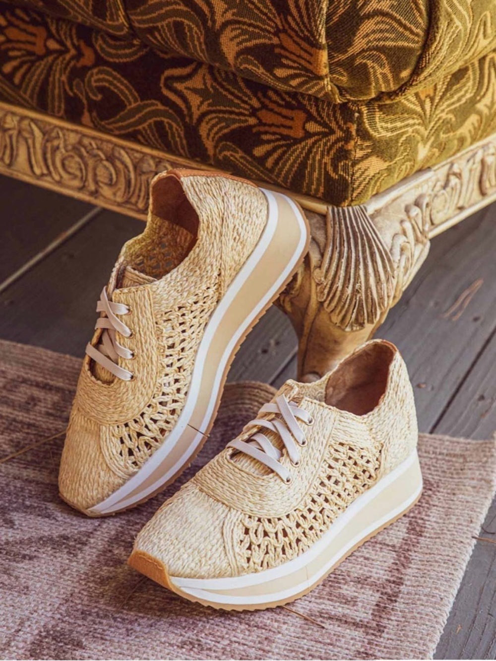 Robert Clergerie Ozan2 Raffia Woven Platform Sneakers Size-US 6/EUR 36 NIB